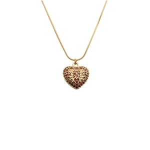 Elegant gold-plated heart locket necklace with vintage red cubic zirconia stones