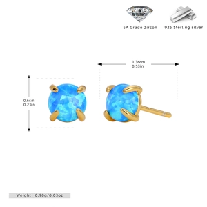 Detailed view of blue opal stud earrings with 0.6cm diameter and 925 silver specs
