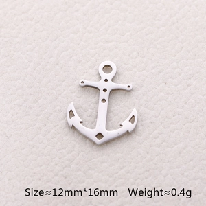 Macro view of a silver stainless steel anchor charm with 12x16mm size and 0.4g weight details