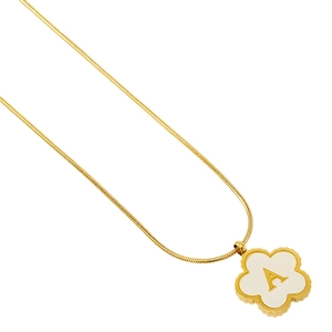 18K gold plated titanium steel necklace with white shell clover and letter A pendant