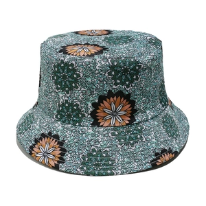 Cappello da sole con stampa floreale mandala vintage in tela di cotone verde e arancione