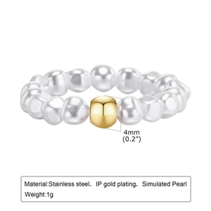 Detail of beaded ring featuring 4mm simulated pearls and IP gold plated stainless steel beads