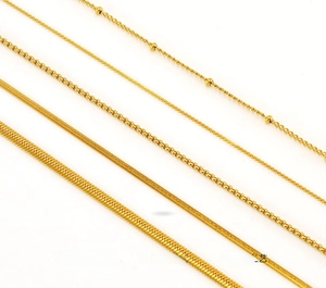 Detailed view of 18K gold plated stainless steel snake and pearl chain necklace textures