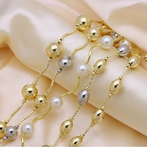 Copper 18K Gold Plated Artificial Pearl Metal Bead Necklace Women Elegant Vintage Ins Style Clavicle Chain Jewelry