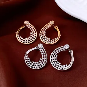 Twisted Teardrop Hoop Earrings Copper 18K Gold Plated Zircon Pavé Dainty Geometric Lightweight Fashion Jewelry For Women