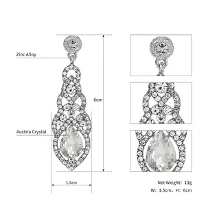 Size chart and details of vintage rhinestone drop earrings with Austria crystal settings