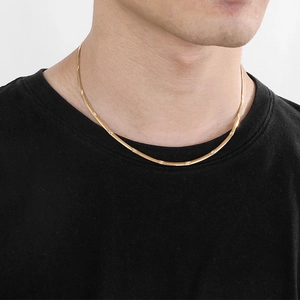 Titanium steel gold snake chain necklace with star pendant worn by model on black shirt