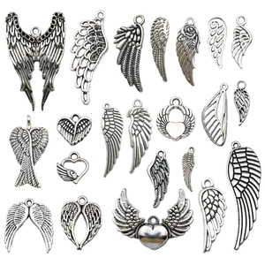 Vintage Zinc Alloy Angel Wing Pendants Antique Silver Feather Wings Heart Charms For DIY Jewelry Making Necklace Bracelet Accessory
