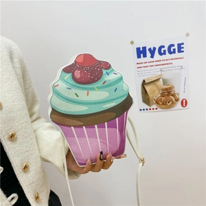 Novelty Cupcake Shaped Crossbody Bag PU Leather Sweet Dessert Style Funny Shoulder Purse For Women Girls Casual Travel