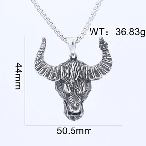 Detailed view of vintage bull head pendant with precise measurements and weight specs