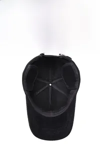 Detailed inner view of warm winter baseball cap with plush lining and ear protectors