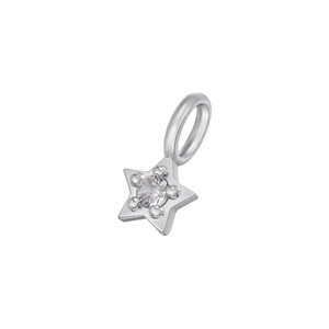Detail of star-shaped silver pendant with a central sparkling micro-set zircon stone