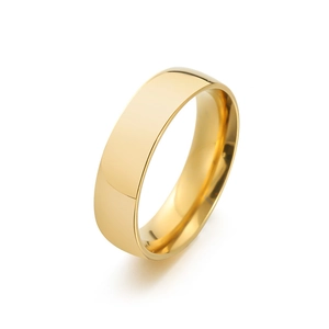 Elegant minimalist polished gold stainless steel ring with a smooth mirror finish