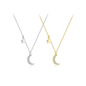 925 Sterling Silver Star Moon Pendant Necklace With Cubic Zirconia Dainty Minimalist Adjustable Chain Jewelry For Women
