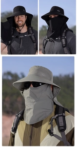 Détail du chapeau de soleil extérieur avec maille respirante et masque facial amovible