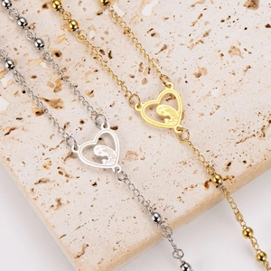 Vintage 18k gold plated stainless steel heart pendant necklace with Virgin Mary relief