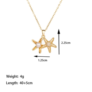 Collier élégant double étoile de mer dorée avec perle et incrustation de zircon