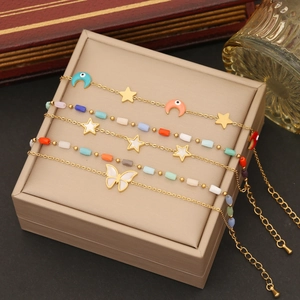 Bohemian Layered Bracelet Stainless Steel Gold Plated Butterfly Star Moon Colorful Enamel Beads Jewelry For Women