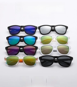 Detail view of retro square frame sunglasses in various colors with anti-UV lenses