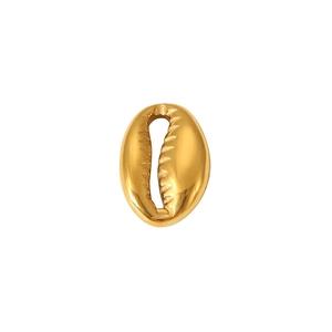 Golden stainless steel seashell pendant with metallic luster on white background