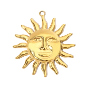 Close-up of polished gold sun pendant with bail made of durable stainless steel