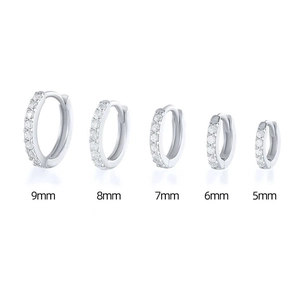 Silver round zircon hoop earrings for women in five sizes from 5mm to 9mm diameter