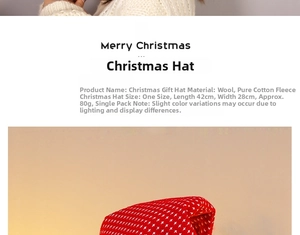 Detail of wool cotton brushed Christmas hat with white plaid pattern and 42x28cm size