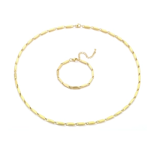 Minimalist gold hip hop bamboo link chain necklace and bracelet set in stainless steel