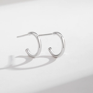 Minimalist S925 sterling silver C-shaped half-circle stud earrings with high polish finish