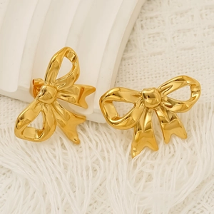 Bowknot Stud Earrings Stainless Steel 18K Gold Plated Minimalist Elegant Jewelry Accessories Fashion For Women High Polish