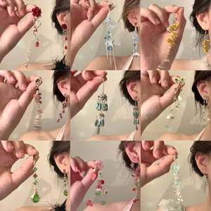 Flower Tassel Dangle Earrings Acrylic Petal Alloy With 925 Sterling Silver Earring Post For Women Elegant Jewelry