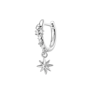 Silver star pendant hoop earring with minimalist design for men and women