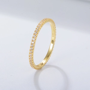 Polished gold S925 sterling silver eternity ring featuring full row of sparkling zircons