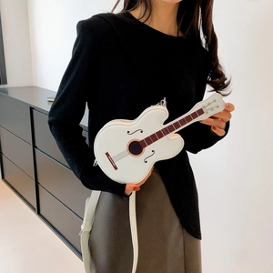 Stylish white guitar-shaped shoulder bag made of high-quality PU leather for women