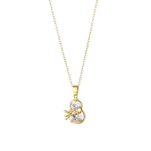 Golden stainless steel necklace featuring a hollow gourd pendant with clear zircon stones