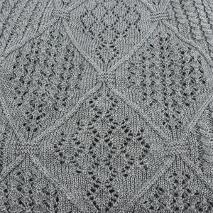 Gray hollow pointelle knit beanie hat featuring an intricate diamond weave pattern