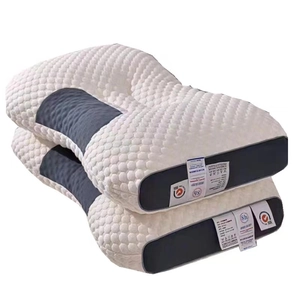 Washable ergonomic neck support knit pillows in white and grey, breathable 2-pack set