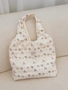 Summer cartoon embossed canvas tote bag featuring elephant print and large capacity