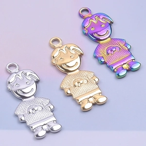 Three-piece cartoon boy pendants in silver, gold and rainbow finishes with car motif