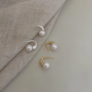 Artificial Pearl Hook Drop Earrings With 925 Sterling Silver Earring Post Elegant Simple Minimalist Korean Style For Women