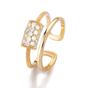 Detail of double-layer gold-plated ring showing rectangular micro-pave crystals