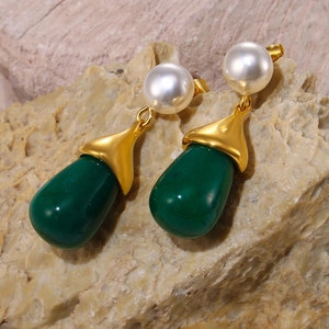 Elegant lily of the valley earrings with white pearl and green resin drop charms