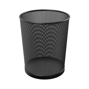 Durable black mesh metal wastebasket for home and office use, large capacity waste bin