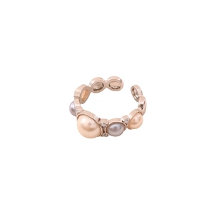French vintage style open ring with mixed pearls and sparkling zircon in gold plating