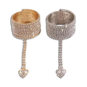 Multi-layer geometric gold and silver rhinestone finger bracelet hand chain for women