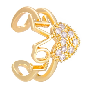 Golden multilayer ear cuff featuring LOVE letters and zircon-encrusted heart design
