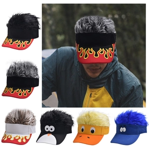 Novelty Baseball Cap With Spiky Fake Hair Wig Flame Embroidery Funny Visor For Outdoor Party Men Women