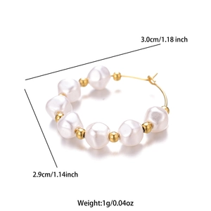 Elegant gold titanium hoop earrings with white pearls and beads for women