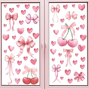 Pegatinas de ventana de cereza y corazón rosa acuarela para cuarto de niñas