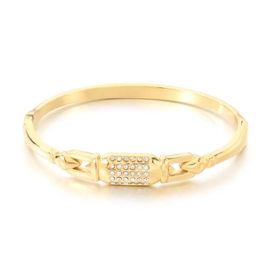 Bracelet élégant en acier inoxydable plaqué or 18k avec géométrie creuse et strass brillants